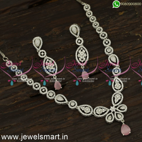 Monalisa Colour Stone Diamond Necklace Designs Subtle Silver Plated Jewellery NL24075