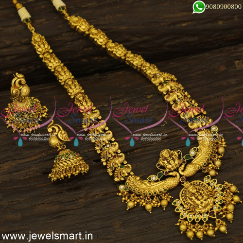 Monumental Antique Long Gold Necklace Royal Temple Jewellery Haram Designs Online NL24775