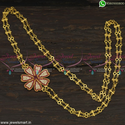 AD Ruby White Stones Mugappu Gold Covering Chain 24 Inches Rettai Vadam Fancy Online