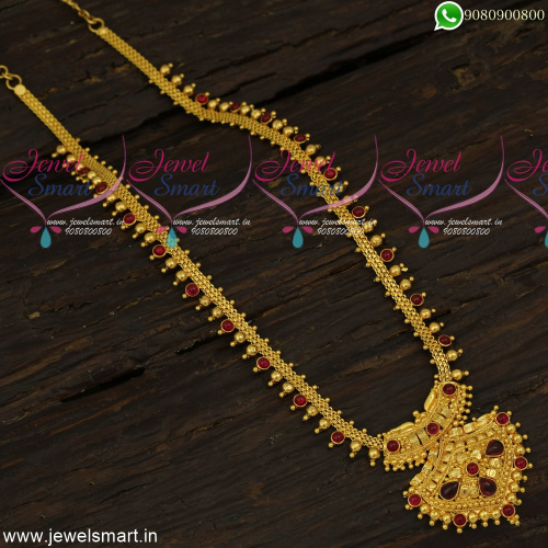 Mullamottu Malai Kemp Stones Long Necklace Gold Plated Traditional Design