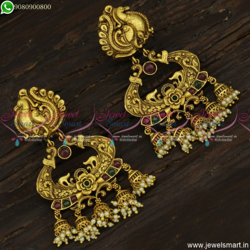 Nagas Jewellery Designs Peacock Earrings With Small Jhumka Drops With Pearls ER23417