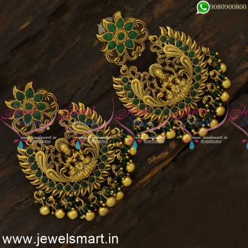 Nakshi Temple Chandbali Earrings Pearls and Gold Beads Bridal Jewellery Online ER24253