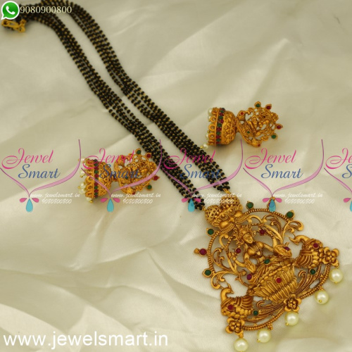 Nalla Pusalu 4 Strand Temple Nagas Mangalsutra Jhumka Pearls Low Price MS24212