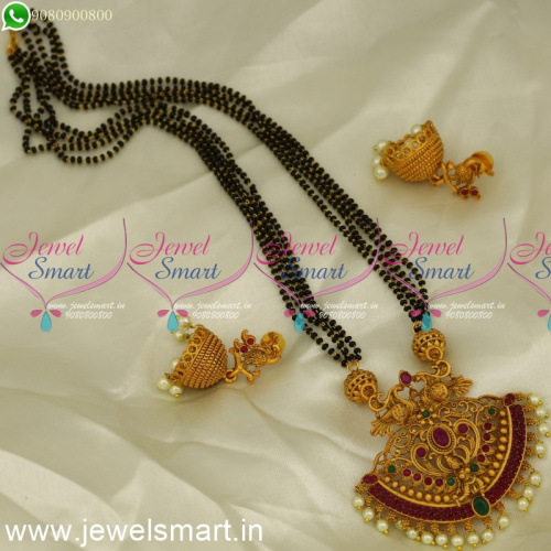 Nalla Pusalu 4 Strand Temple Mangalsutra Jhumka Pearls Low Price 