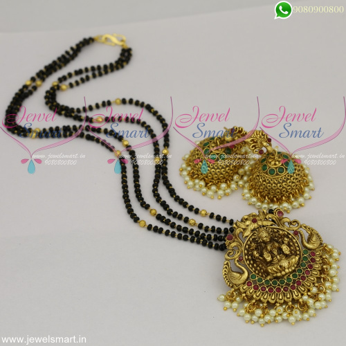 Nalla Pusalu Double Strand Mangalsutra Jhumka Pearls Temple Jewellery Online M22482