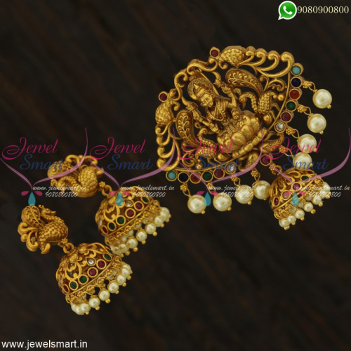Splendid Jewellery Navratna Temple Pendant Jhumka Earrings Online PS22016
