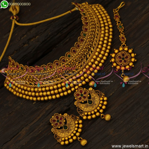 New Gold Design Choker Necklace Matte Reddish Chand Bali Earrings