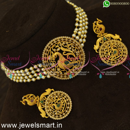 New Trending Pearl Choker Necklace Ideas Peacock Jewellery Big Ear Studs NL24242