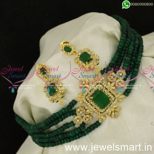 Newest Crystal Mala Choker Necklace for Lehenga Red and Green Colour Options NL24046