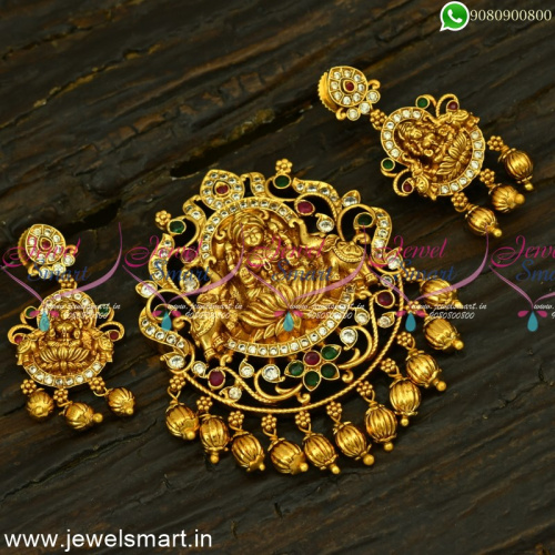 Newest Gajalakshmi Temple Jewellery Kharbuja Beads Pendant Earrings Set PS25010