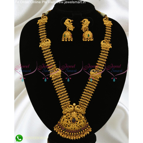 NL12358 Gold Design Beads Haram Nakshi Peacock Pendant Exclusive Imitation Jewellery Online