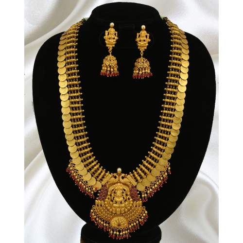 NL13504RG Temple Broad Coin Haram Double Layer Bead Drops Red Green Gold Finish Jewelry Shop Online