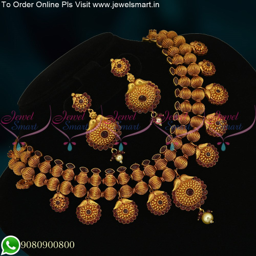 NL14949 Kharbuja Beads Antique Reddish Broad Fashion Jewellery Set Latest Party Wear Necklace Online