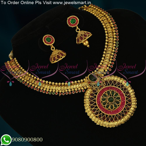 Antique Gold Designer Necklace Set With Jhumka Snazzy Collections NL25269