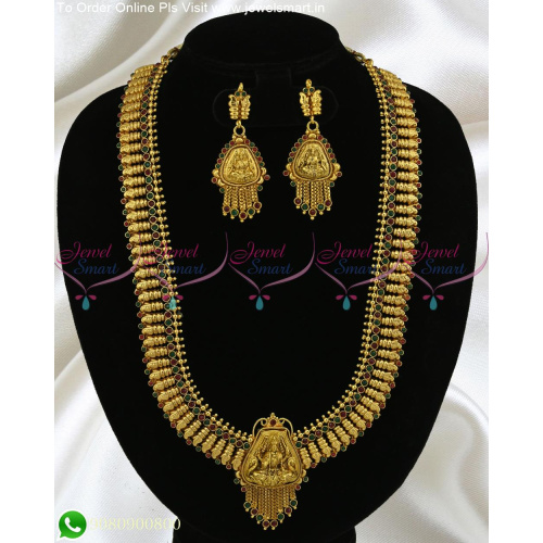 NL15580 Traditional Gold Design Antique Bridal Broad Haram Temple Jewellery Collections Online