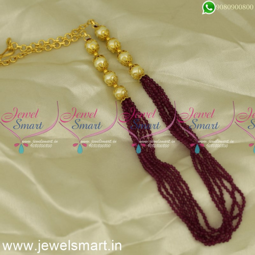 NL17582 6 Strand Maroon Colour 2 MM Crystal Mala Handmade Jewellery Designs Online