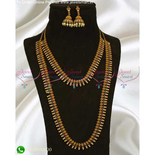 NL18782 Kerala Style Beads Design Short Long Combo Mini Bridal Jewellery Set Online