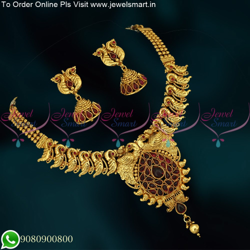 Fascinating Latest Gold Necklace Designs Peacock Fashion Jewellery Sets NL22075