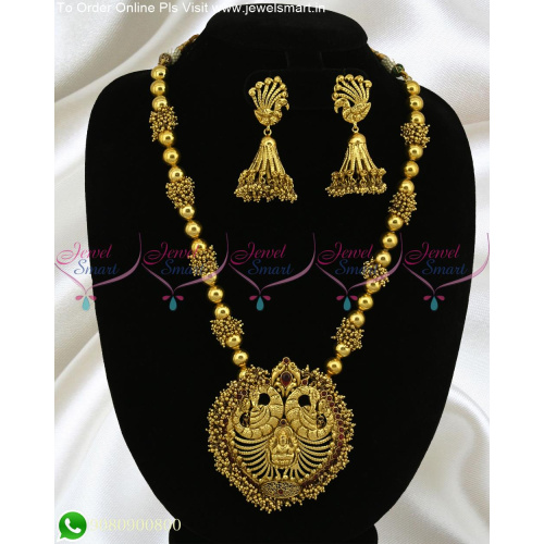 Astounding Temple Jewellery Beads Malai Gold Catalogue Designs Inspired Collections NL22142