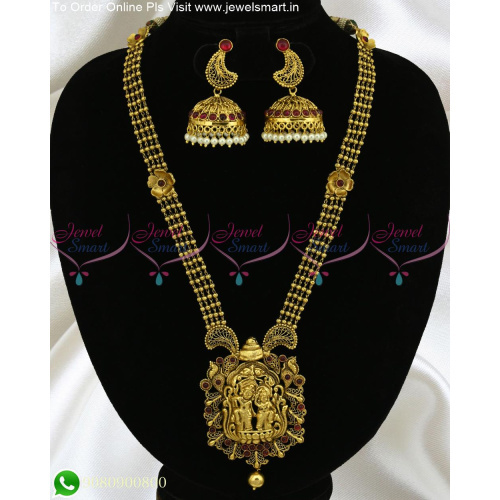 Beautiful Antique Long Gold Necklace Artificial Jewellery Lord Radhakrishna Designs NL22144