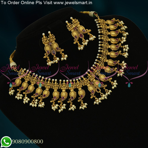 Divine Gold Design Necklace Creative Temple Jewellery Antique Collections NL22179