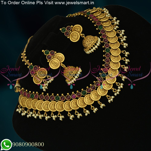 Vintage Laxmi Coin Necklace With Jhumka Earrings and Maang Tikka Kasumalai NL22273