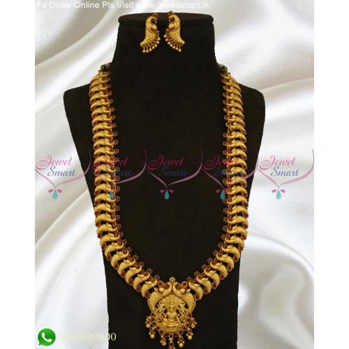 Glorious Bridal Long Necklace South Indian Temple Jewellery Haram Online NL22647