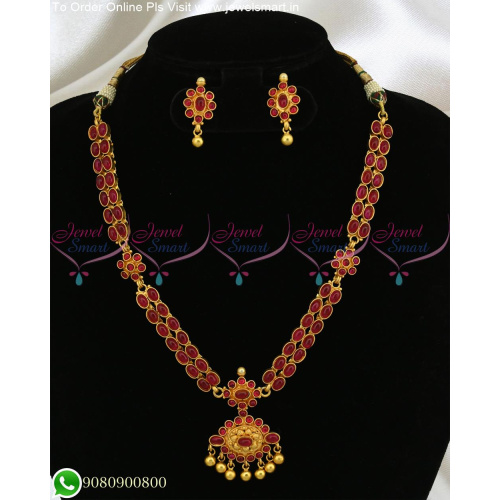 Double Line Kemp Necklace Set With Mugappu Traditional Jewellery Designs Online NL23773
