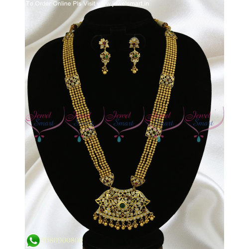 5 Line Min Mini Glowing Beads Long Gold Necklace Chillai Pendant Antique Jewellery NL24176