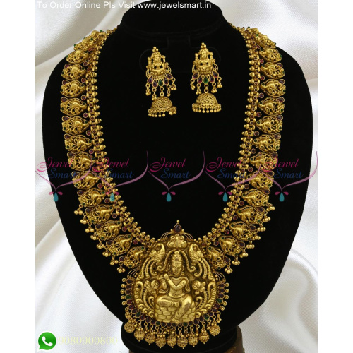 Lord Krishna Heavy Nagas Bridal Jewellery Lavish Long Gold Necklace for Marriage NL24337