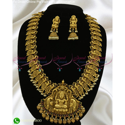 Extravagant Antique Gold Long Necklace Designs Divine Heavy Temple Jewellery Models NL24338