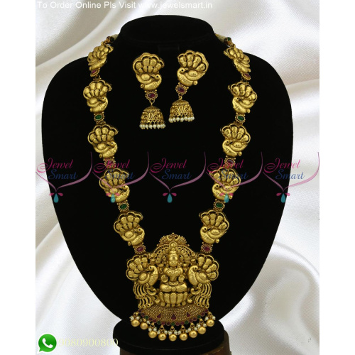 Gallant Antique Gold Long Necklace Marvelous Divine Heavy Temple Jewellery Models NL24496