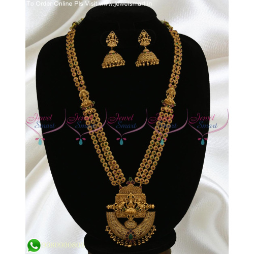 3 Line Temple Mugappu Gorgeous Long Gold Necklace Antique Jewellery NL24964