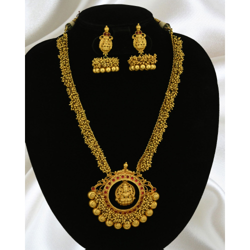 Latest Beads Danglers Temple Gundla Mala Haram Matte Gold Plated Jewelry