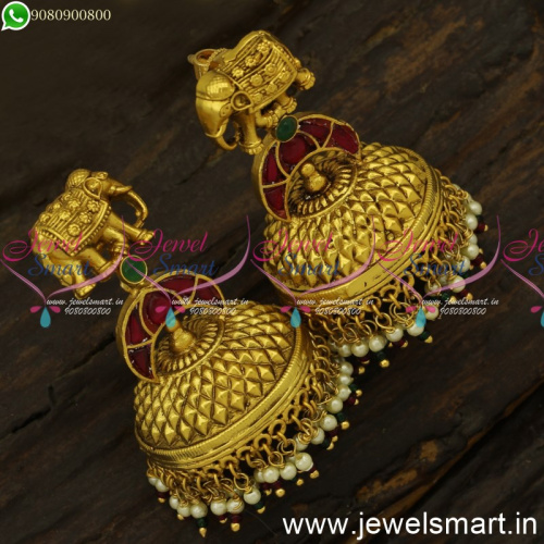 One Gram Gold Bahubali Style Jhumka Earrings For Wedding Elephant Design J24578