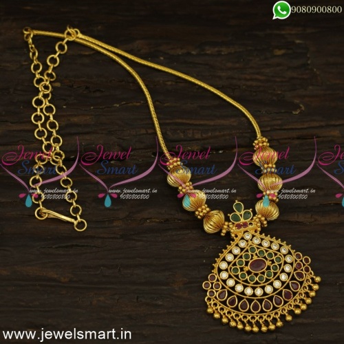 One Gram Gold Beaded Jewellery Kodi Chain Necklace Daily Wear Designs NL24842