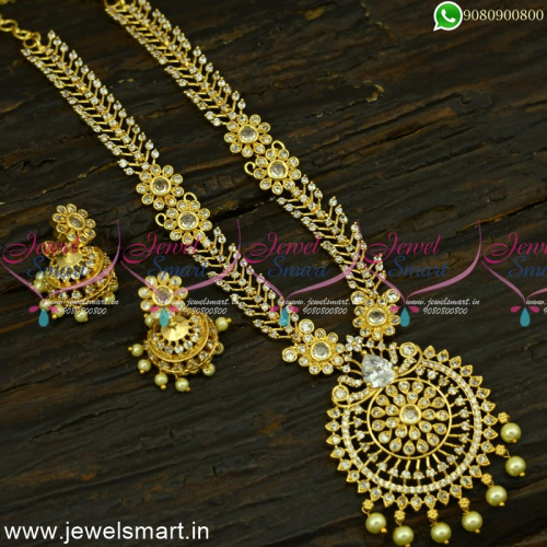One Gram Gold Beauty CZ Stones Necklace Set with Jhumka Earrings NL25022
