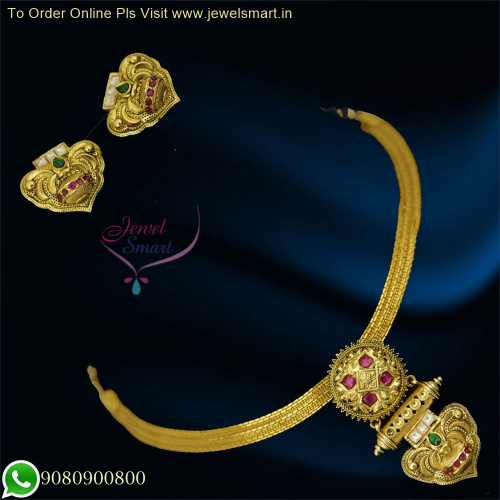 Timeless Elegance: One Gram Gold Chain Necklace Set in Jadau Kundan Style NL26306