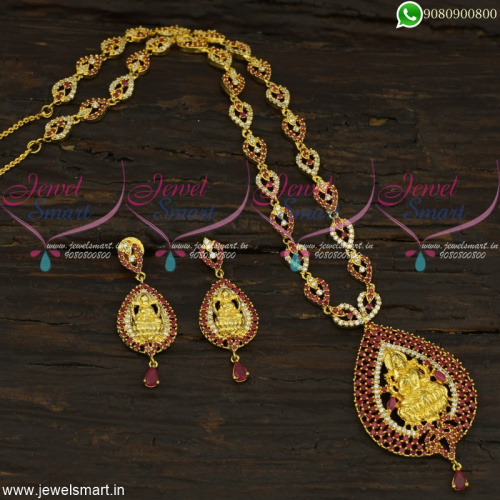 One Gram Gold Design Haram Latest Temple Long Necklace CZ Jewellery Online 
