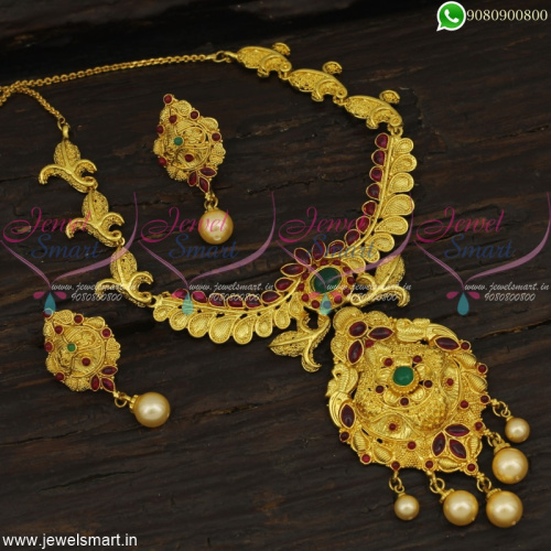 One Gram Gold Designer Jewellery Kemp Stones Unique Corn Short Necklace Online NL22704