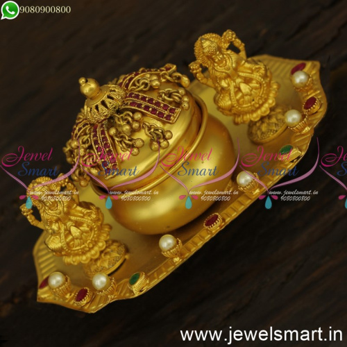 S24403 One Gram Gold Antique KumKum Barina Sindoor Box On a Plate With Laxmi God Idols 