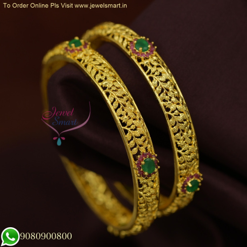 Exquisite One Gram Gold Leaf Design Bangles - Durable Jewelry B25983