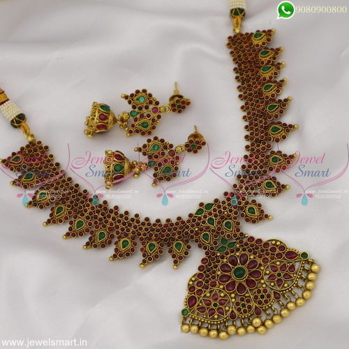 Outstanding Mango Gold Necklace Designs in Imitation Kemp Stones Bridal Jewellery Set
