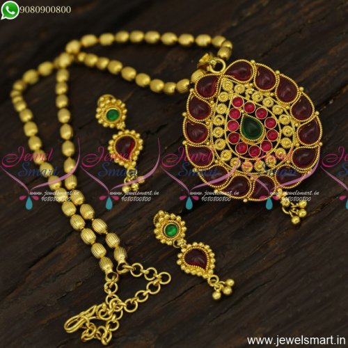Oval Beads Traditional Gold Dollar Chain Designs Kemp Stones Earrings Online Shopping PS23919