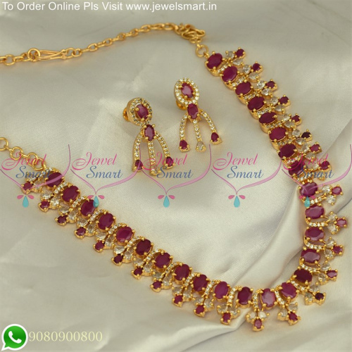 Oval Stones Modern CZ Necklace Sets South Indian Gold Covering NL25114