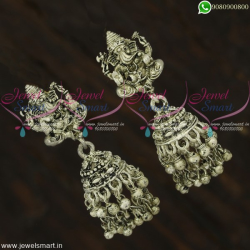 Lord Ganesha Silver Oxidised Temple Jewellery Jhumka Earrings Online