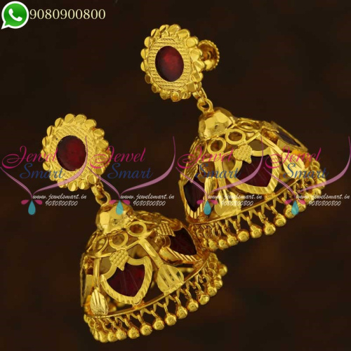 Palakka Jhumka Earrings Gold Plated Kerala Style Traditional Jewellery Designs J20987