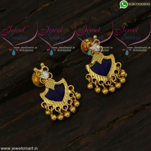 Palakka Thodu Kammal Stud Earrings Kerala Style Screwback Blue Colour ER22031