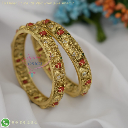 Pavalam or Coral Inspired Temple Antique Gold Bangles – Latest Trending Designs B26946
