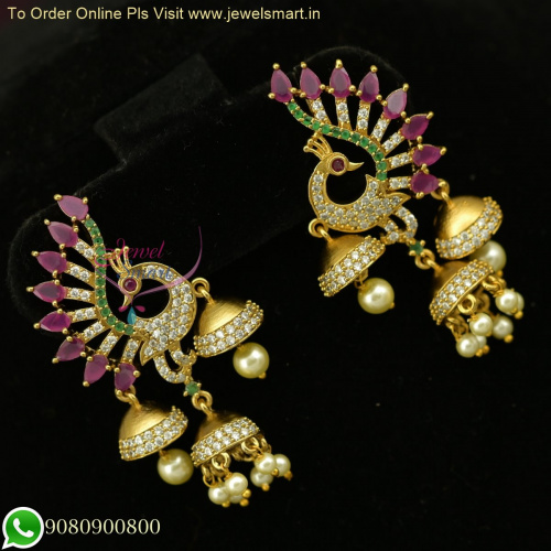 Exquisite Peacock Design Big Stud with Triple Jhumka Earrings Set: Elegant Ethnic Jewelry J26399